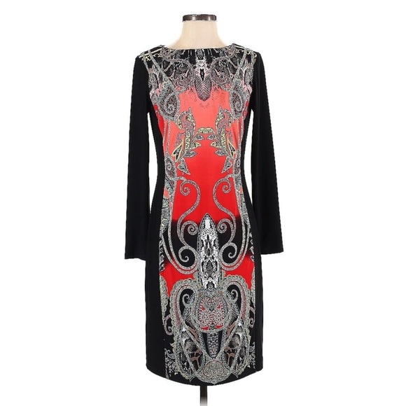 EUC Frank Lyman Design Abstract Stretch Knit Cocktail Dress Size 8 - Picture 1 of 12